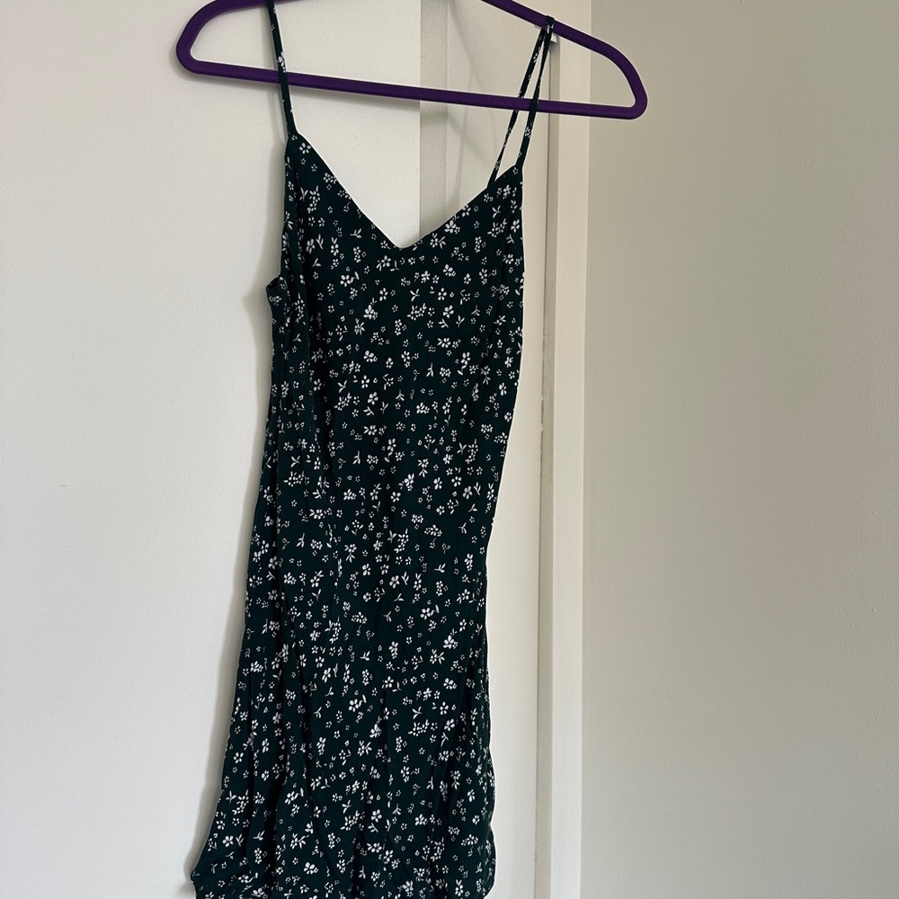 La Hearts Black Floral Mini Slip Dress with Spaghetti Straps